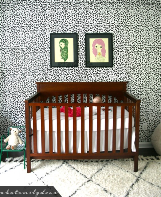 black and white spotted nursery wall stencil